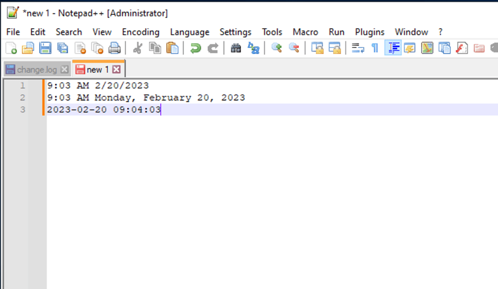 How to insert date, time or custom timestamp in Notepad++